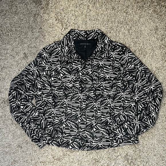 Lafayette 148 New York Women Zip Up Black and White Lightweight Jacket SZ 16 - Picture 2 of 15